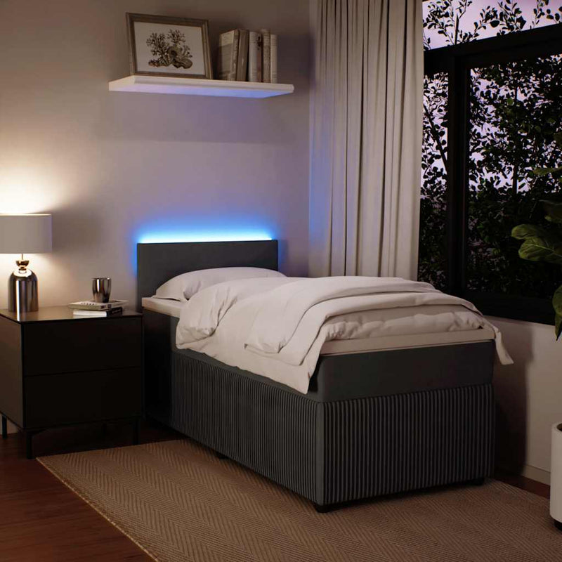 vidaXL Box Spring Bed with Mattress Dark Grey King Single Velvet
