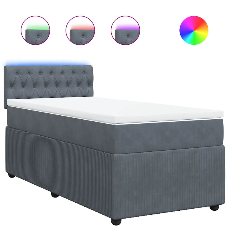Box Spring Bed with Mattress Dark Grey King Single Velvet