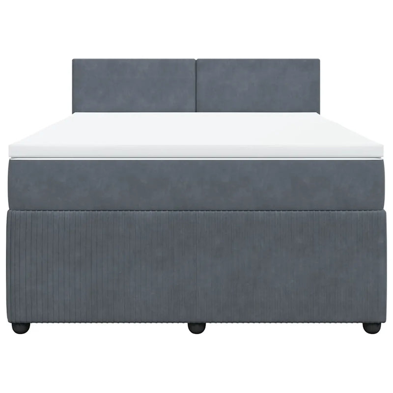 Box Spring Bed with Mattress Dark Grey Queen Velvet