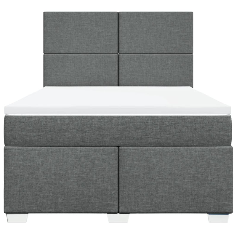 vidaXL Box Spring Bed with Mattress Dark Grey Queen Fabric