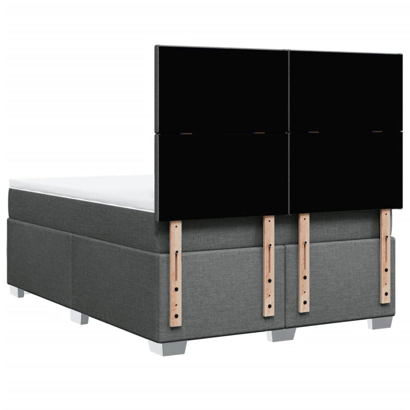 vidaXL Box Spring Bed with Mattress Dark Grey Queen Fabric