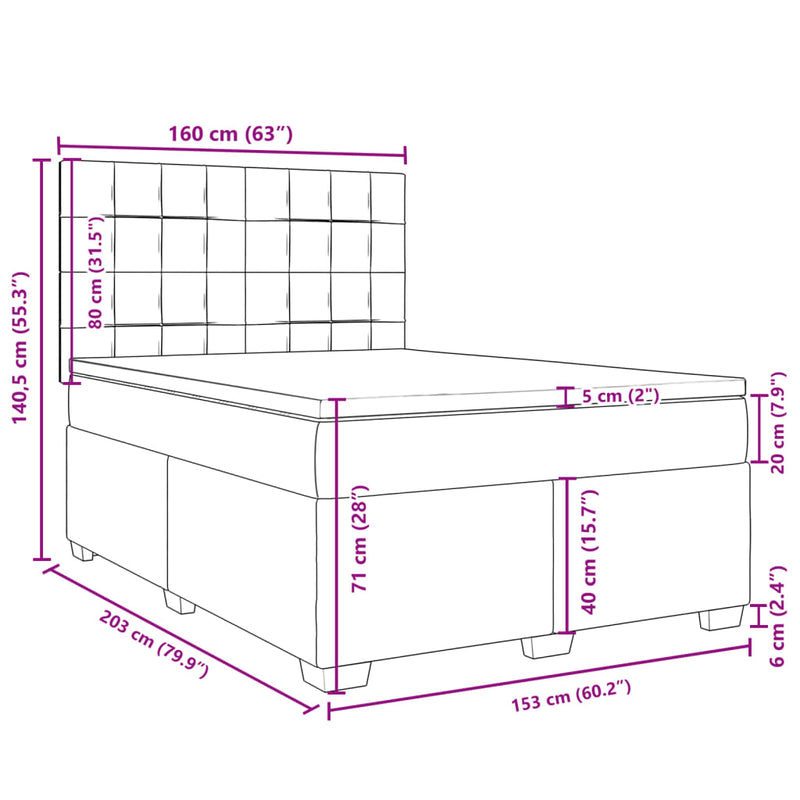 vidaXL Box Spring Bed with Mattress Dark Grey Queen Fabric