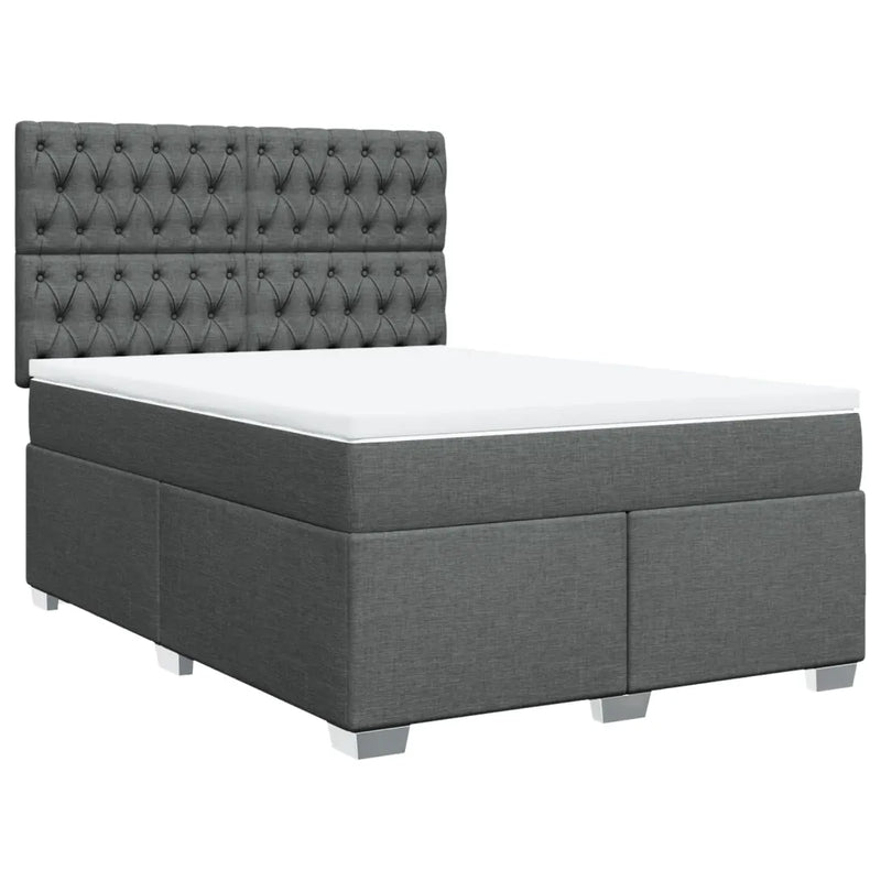 Box Spring Bed with Mattress Dark Grey Queen Fabric