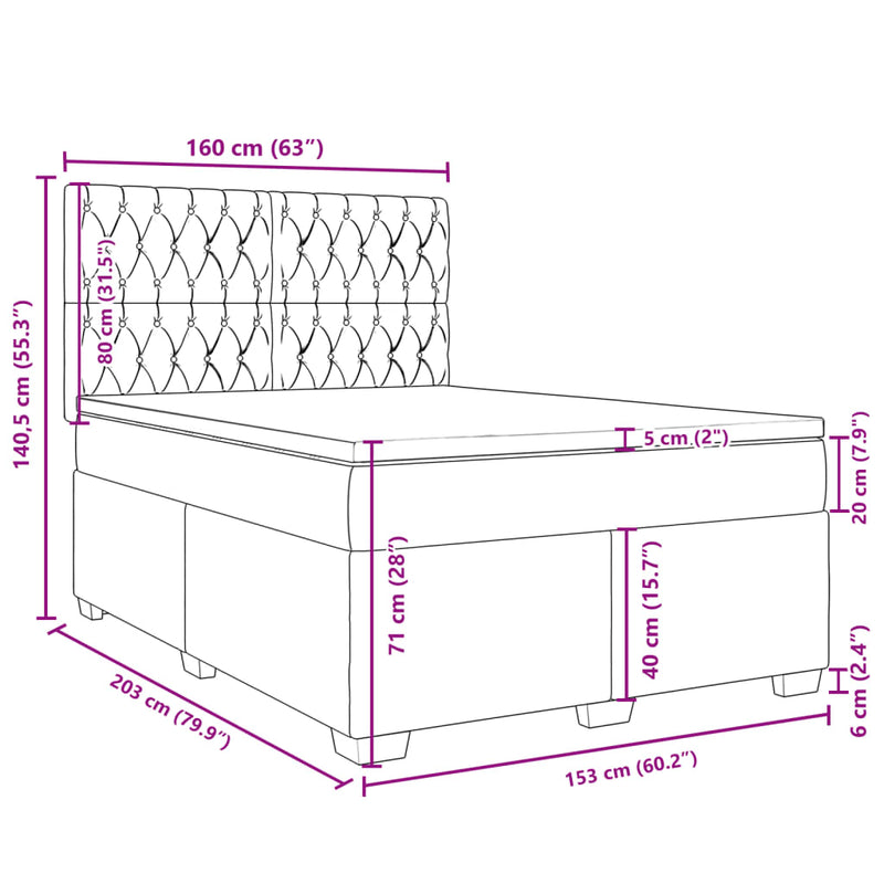 vidaXL Box Spring Bed with Mattress Dark Grey Queen Fabric