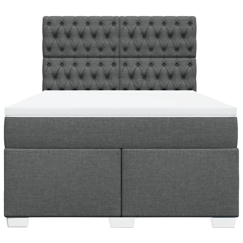 vidaXL Box Spring Bed with Mattress Dark Grey Queen Fabric