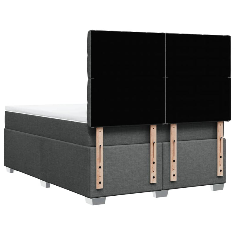 vidaXL Box Spring Bed with Mattress Dark Grey Queen Fabric