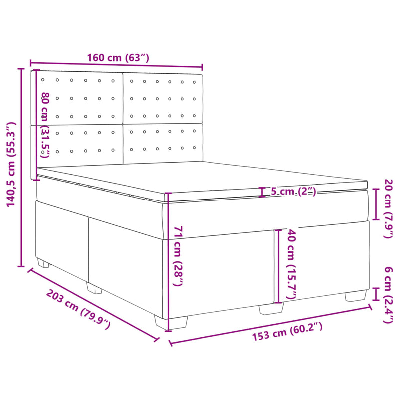 vidaXL Box Spring Bed with Mattress Dark Grey Queen Fabric