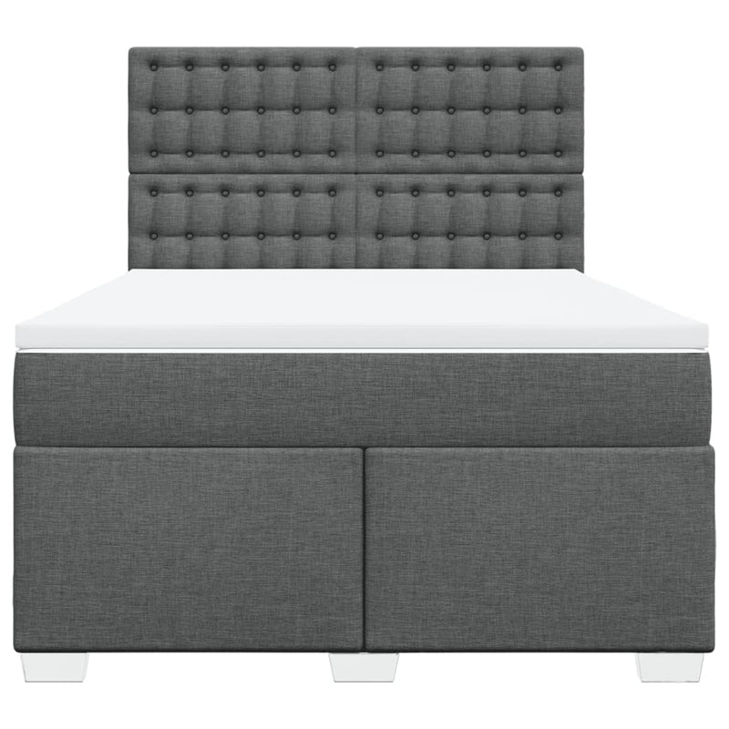 vidaXL Box Spring Bed with Mattress Dark Grey Queen Fabric