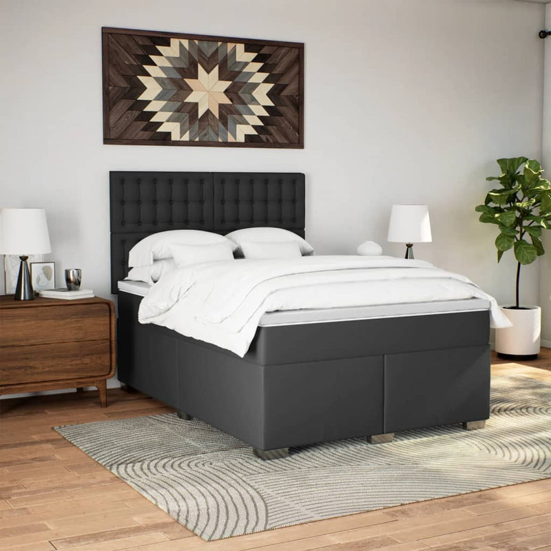 vidaXL Box Spring Bed with Mattress Black Queen Faux Leather