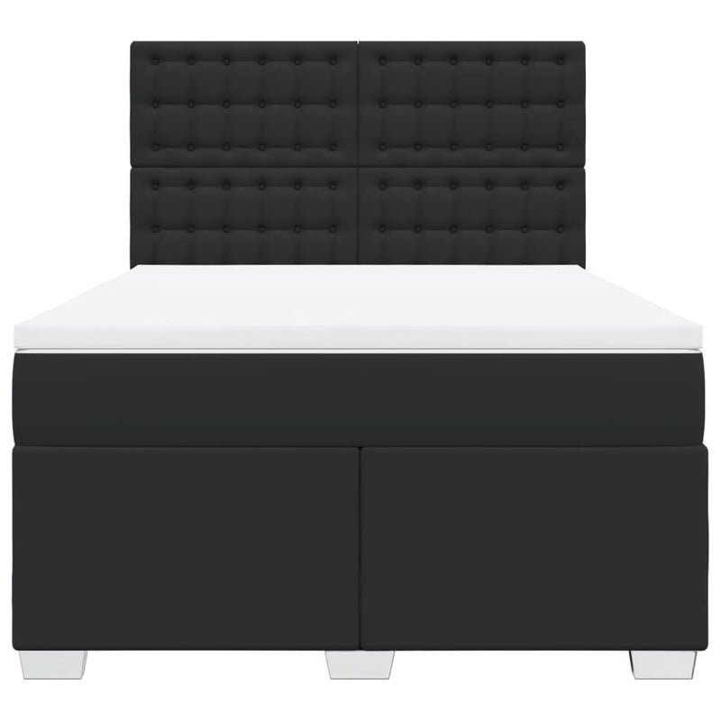 vidaXL Box Spring Bed with Mattress Black Queen Faux Leather