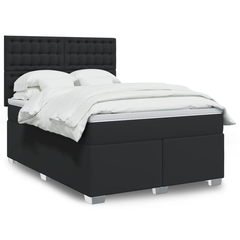 vidaXL Box Spring Bed with Mattress Black Queen Faux Leather