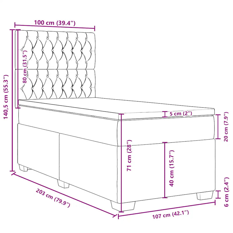 Box Spring Bed with Mattress Black King Single Velvet