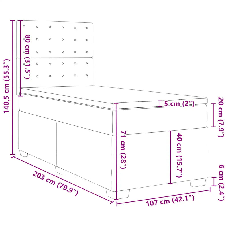 Box Spring Bed with Mattress Black King Single Velvet