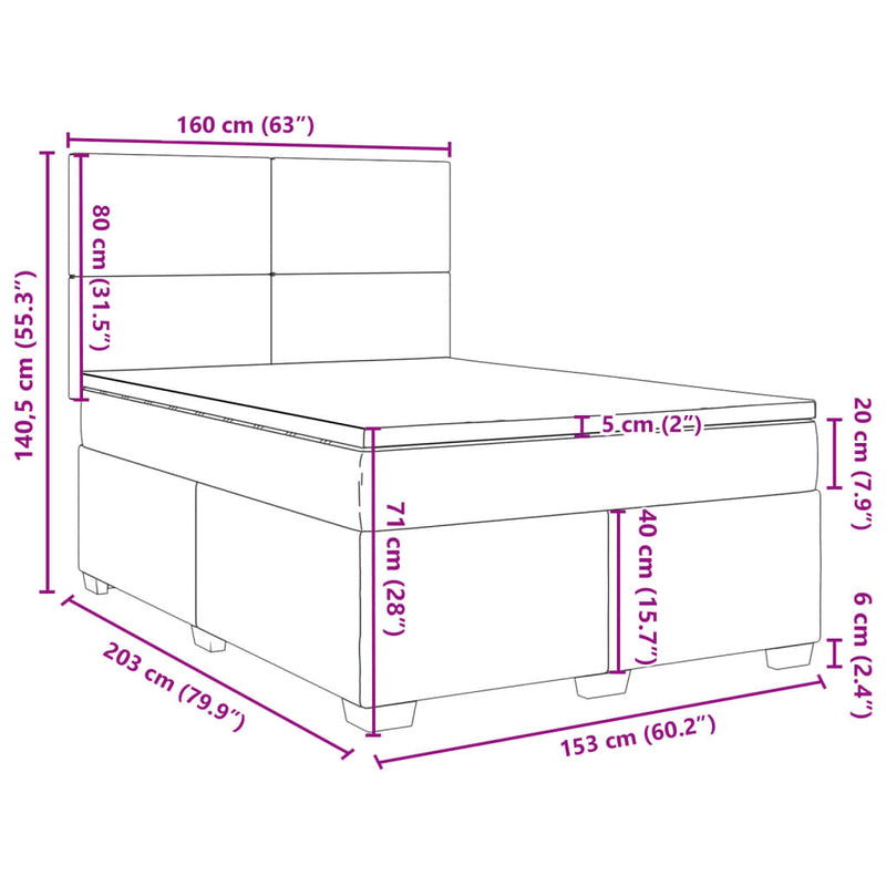vidaXL Box Spring Bed with Mattress Dark Grey Queen Velvet
