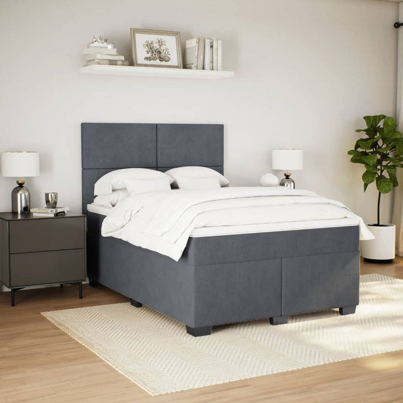 vidaXL Box Spring Bed with Mattress Dark Grey Queen Velvet