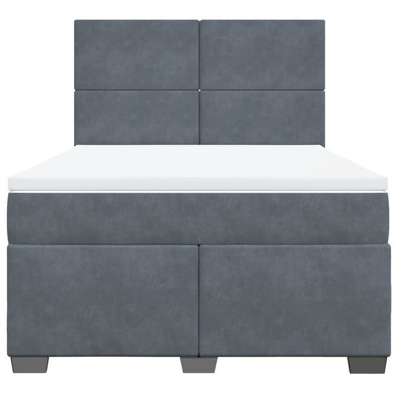 vidaXL Box Spring Bed with Mattress Dark Grey Queen Velvet
