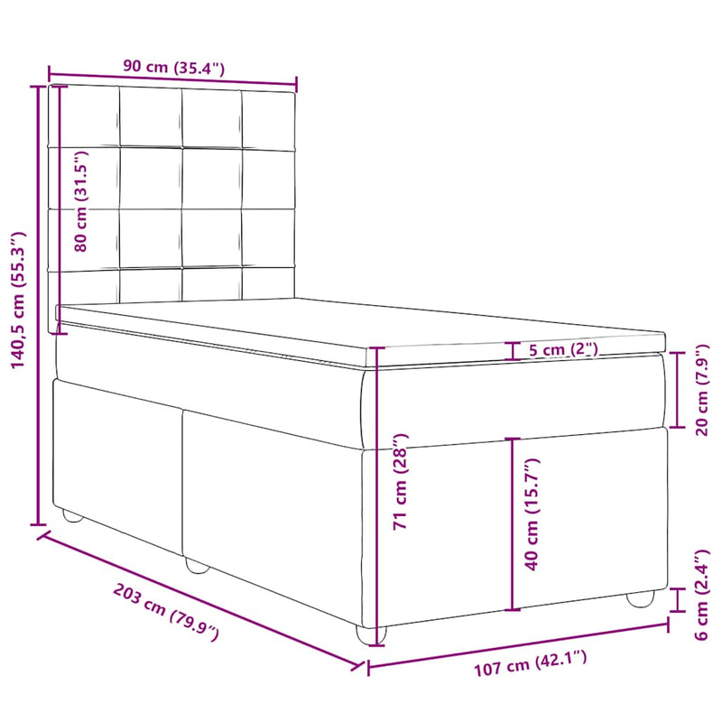vidaXL Box Spring Bed with Mattress Dark Grey King Single Fabric