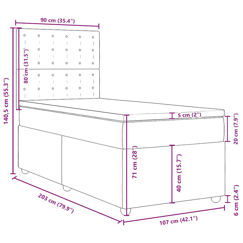 Box Spring Bed with Mattress Black King Single Fabric