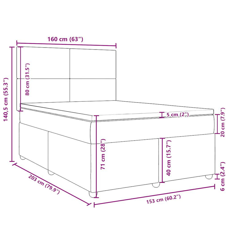 vidaXL Box Spring Bed with Mattress Dark Grey Queen Fabric