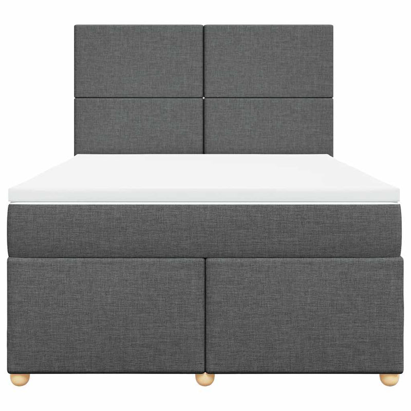 vidaXL Box Spring Bed with Mattress Dark Grey Queen Fabric