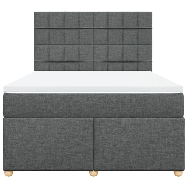 vidaXL Box Spring Bed with Mattress Dark Grey Queen Fabric