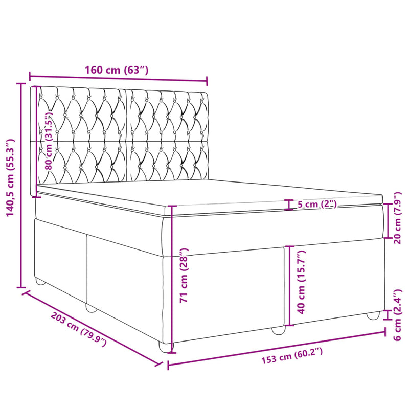 vidaXL Box Spring Bed with Mattress Dark Grey Queen Fabric