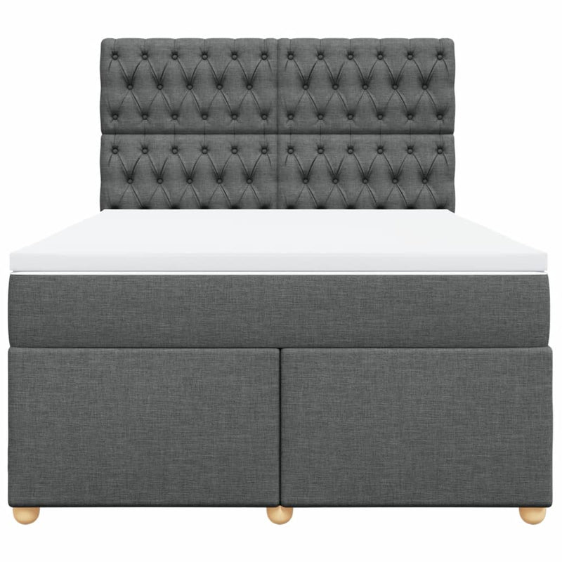 vidaXL Box Spring Bed with Mattress Dark Grey Queen Fabric