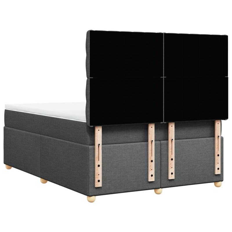 vidaXL Box Spring Bed with Mattress Dark Grey Queen Fabric