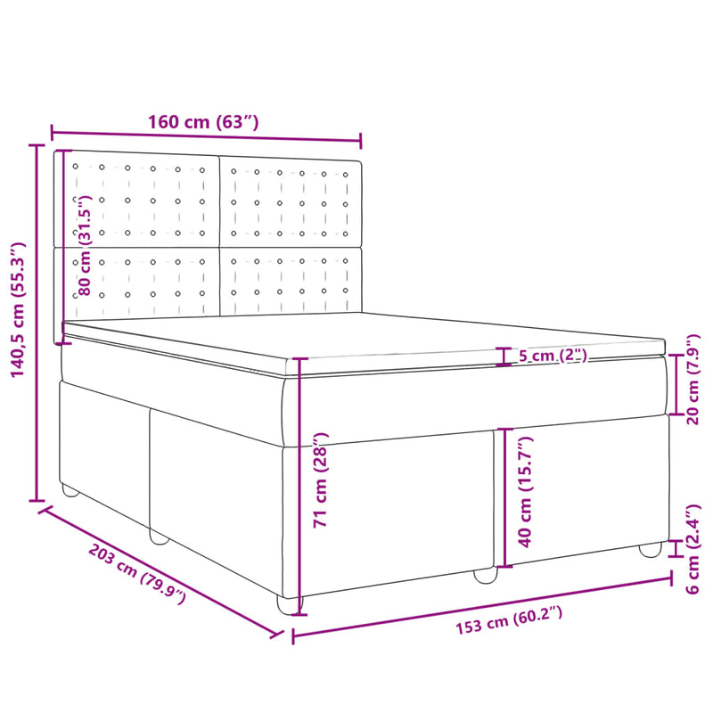 vidaXL Box Spring Bed with Mattress Dark Grey Queen Fabric