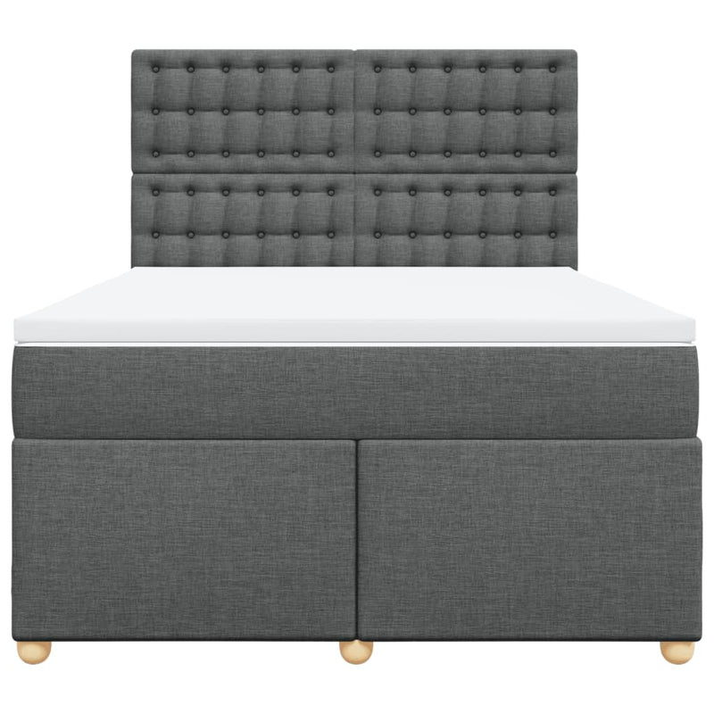 vidaXL Box Spring Bed with Mattress Dark Grey Queen Fabric