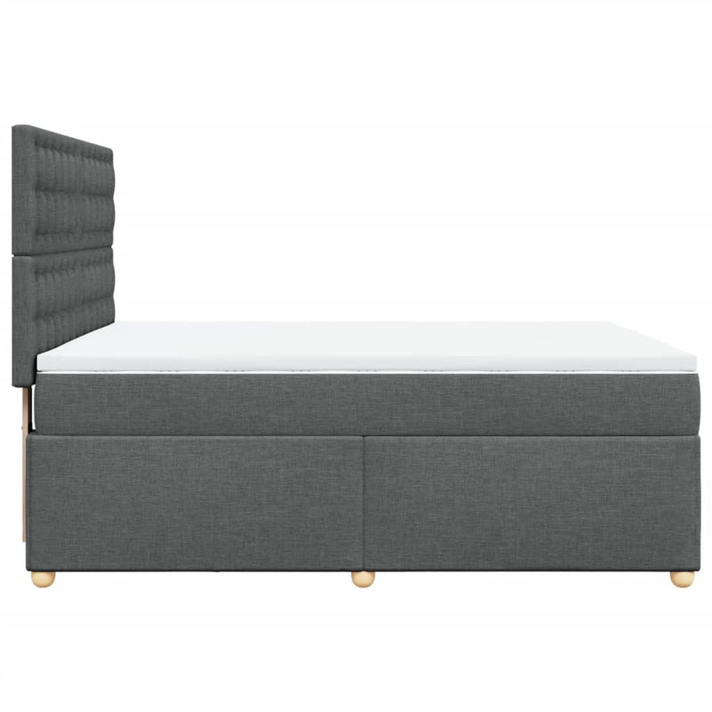 vidaXL Box Spring Bed with Mattress Dark Grey Queen Fabric