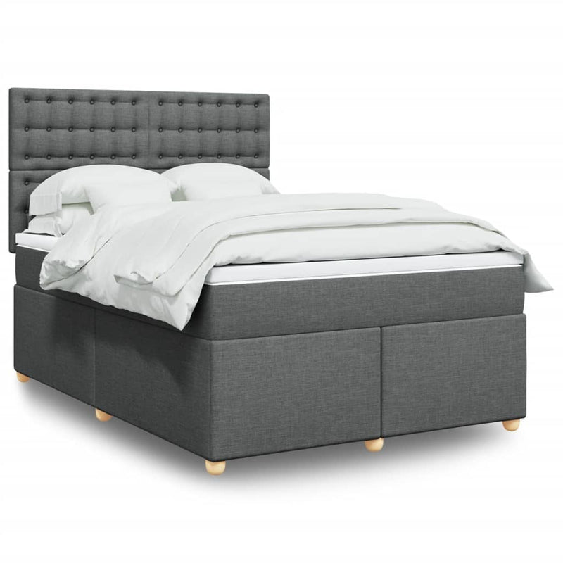vidaXL Box Spring Bed with Mattress Dark Grey Queen Fabric