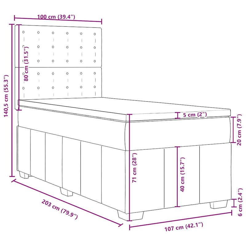 Box Spring Bed with Mattress Black King Single Fabric