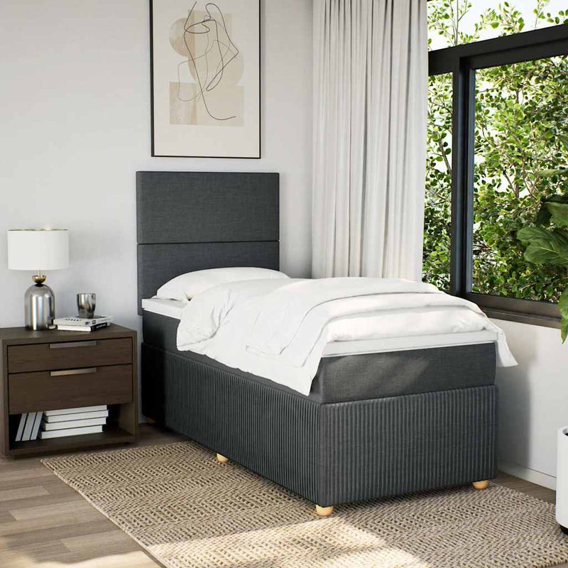 vidaXL Box Spring Bed with Mattress Dark Grey King Single Fabric