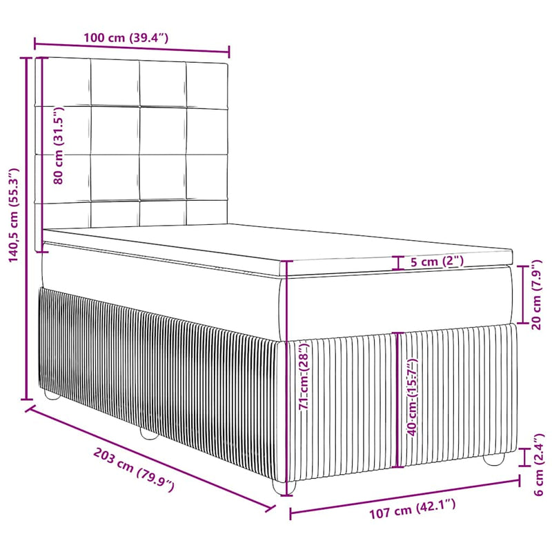 vidaXL Box Spring Bed with Mattress Dark Grey King Single Fabric