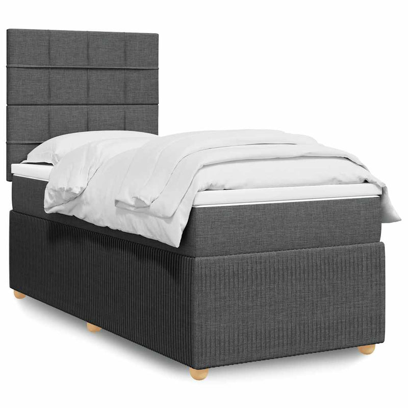 vidaXL Box Spring Bed with Mattress Dark Grey King Single Fabric