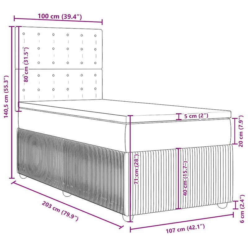 Box Spring Bed with Mattress Black King Single Fabric