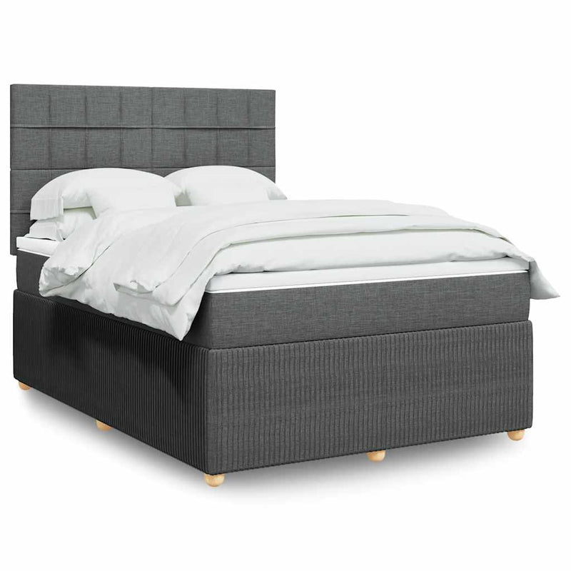 vidaXL Box Spring Bed with Mattress Dark Grey Queen Fabric