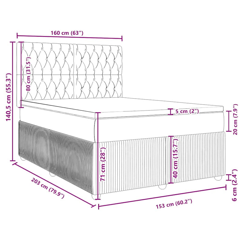 vidaXL Box Spring Bed with Mattress Dark Grey Queen Fabric