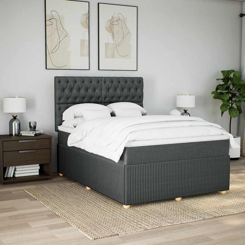 vidaXL Box Spring Bed with Mattress Dark Grey Queen Fabric