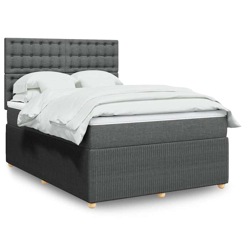 vidaXL Box Spring Bed with Mattress Dark Grey Queen Fabric