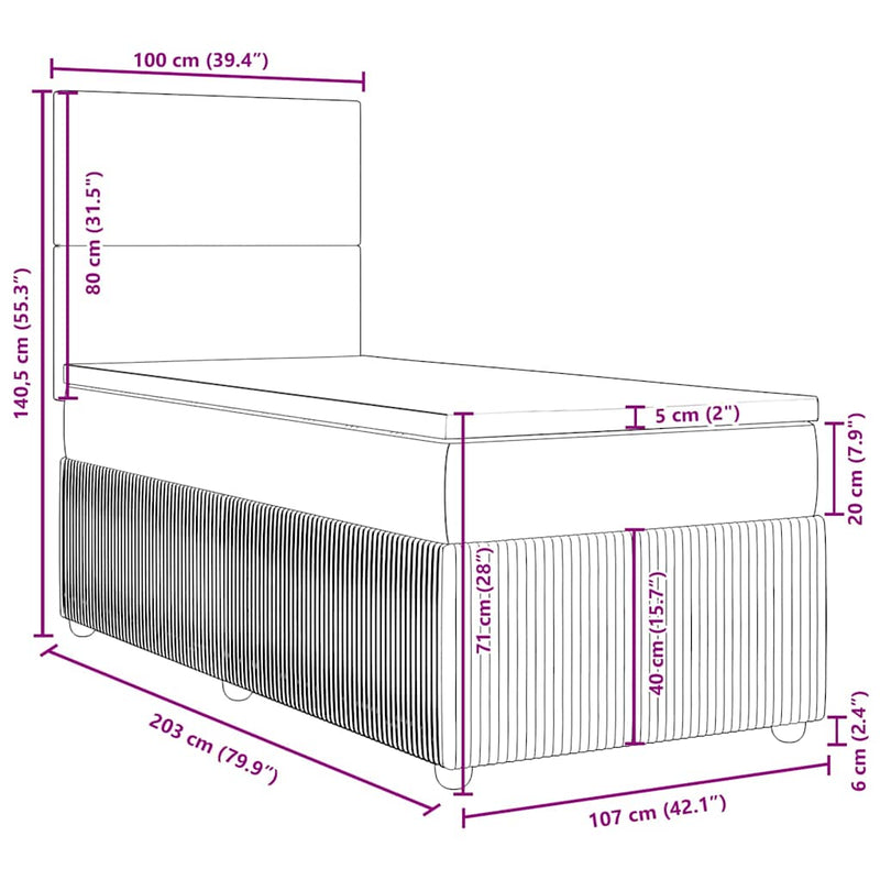 vidaXL Box Spring Bed with Mattress Dark Grey King Single Velvet