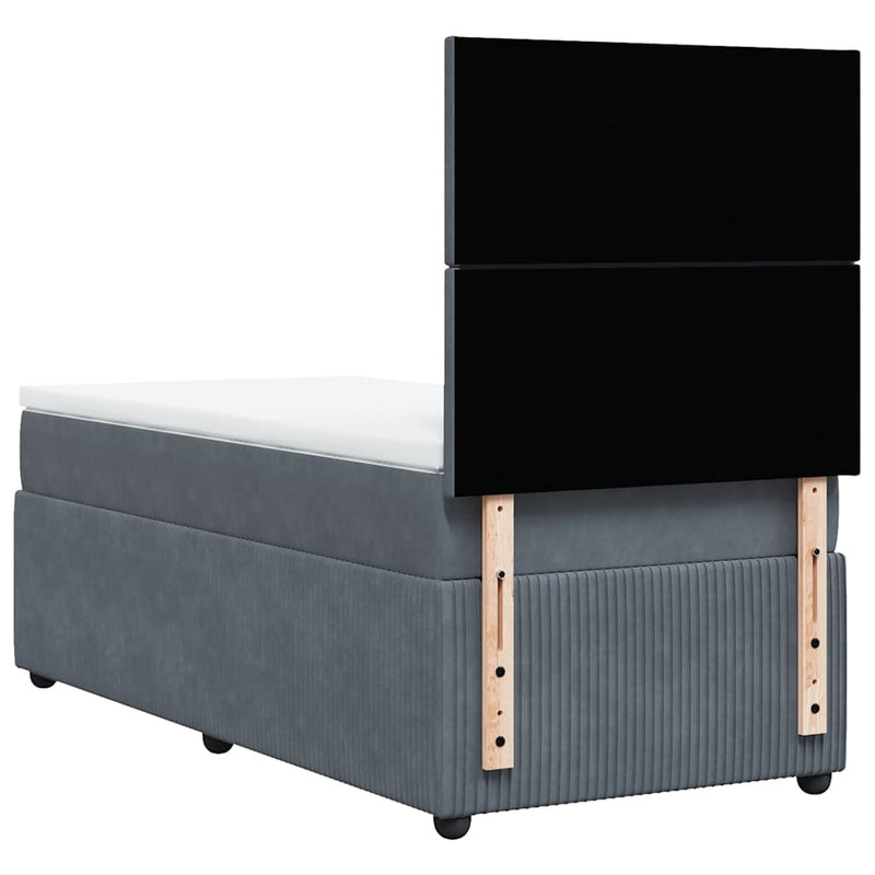 vidaXL Box Spring Bed with Mattress Dark Grey King Single Velvet
