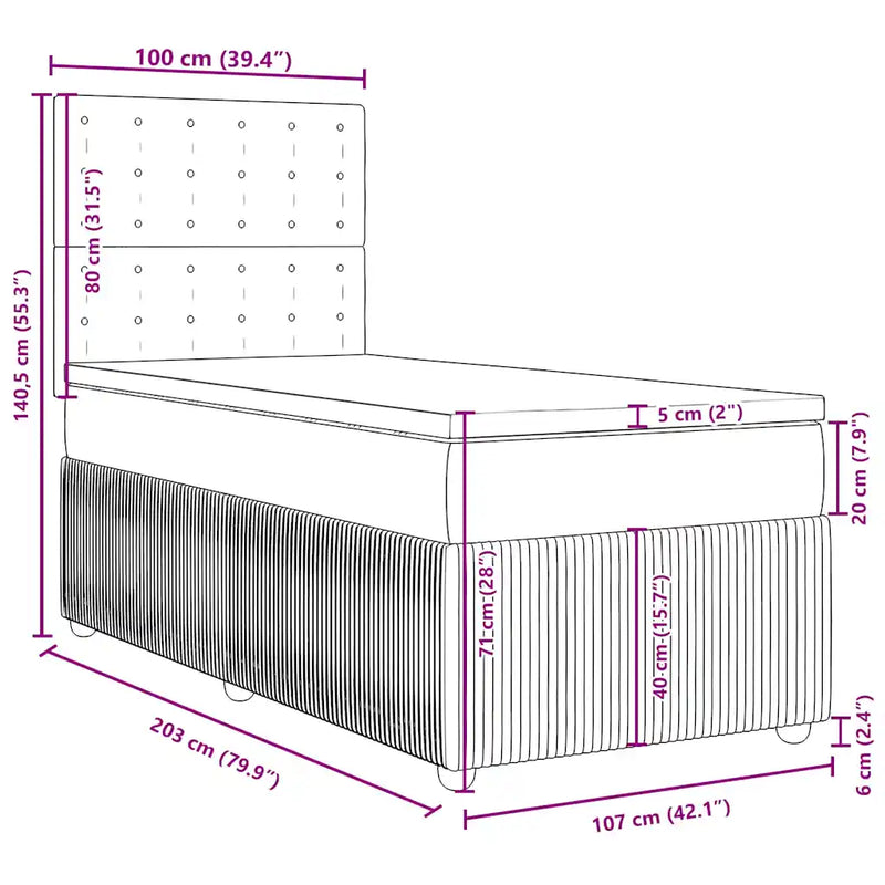 Box Spring Bed with Mattress Black King Single Velvet