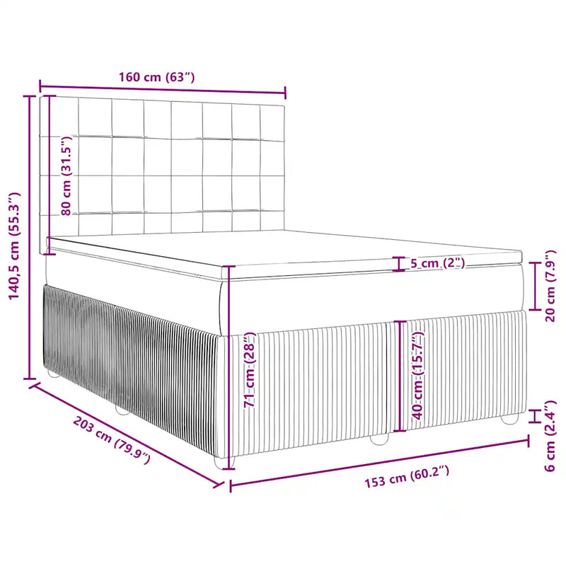 Box Spring Bed with Mattress Dark Grey Queen Velvet