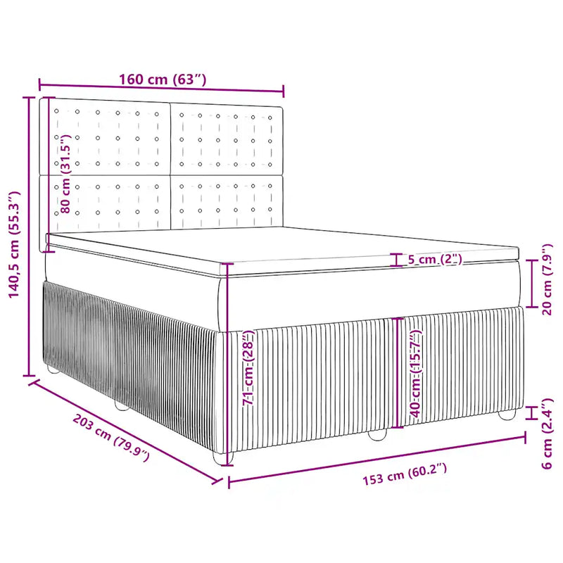 Box Spring Bed with Mattress Dark Grey Queen Velvet