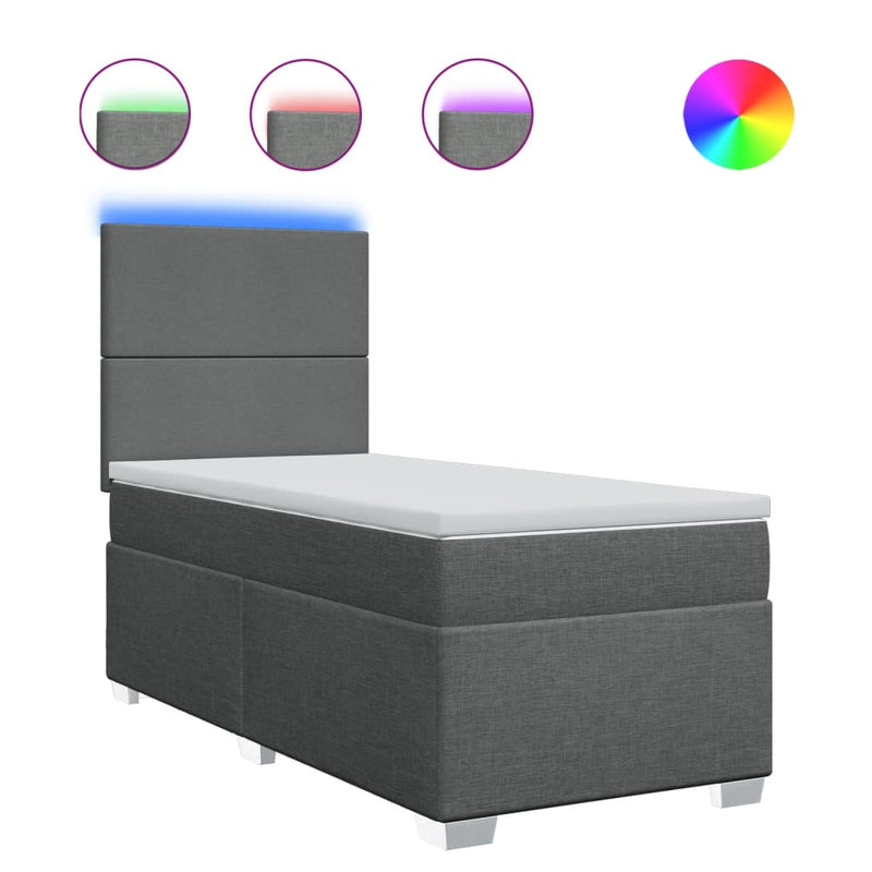 vidaXL Box Spring Bed with Mattress Dark Grey King Single Fabric