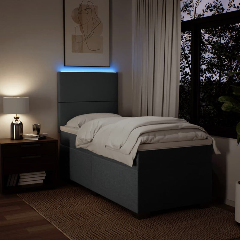 vidaXL Box Spring Bed with Mattress Dark Grey King Single Fabric