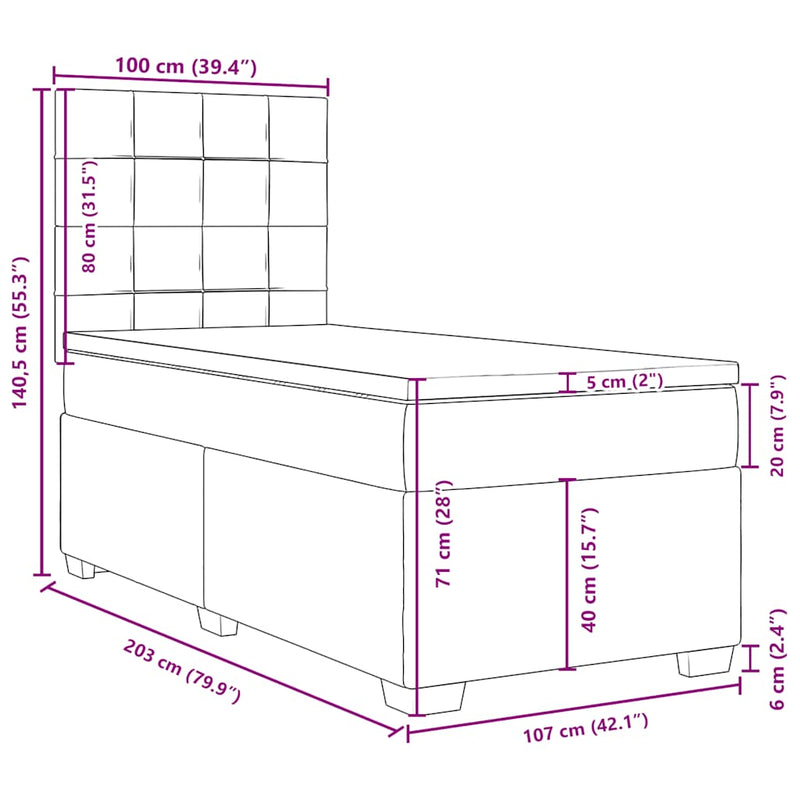 vidaXL Box Spring Bed with Mattress Dark Grey King Single Fabric