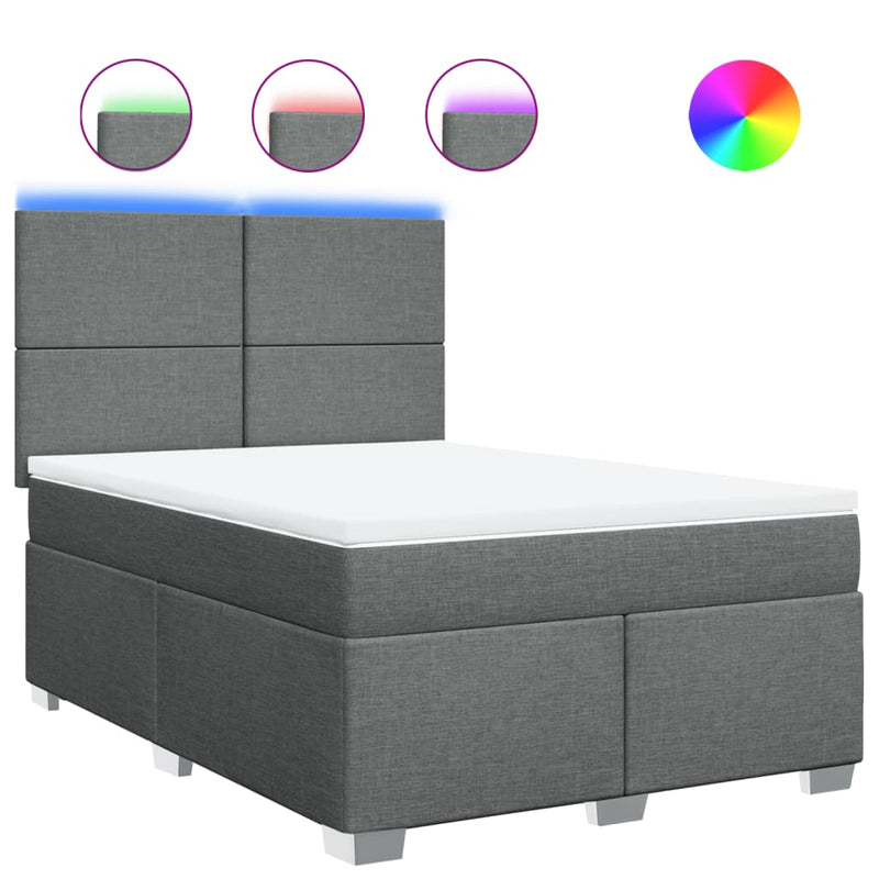vidaXL Box Spring Bed with Mattress Dark Grey Queen Fabric